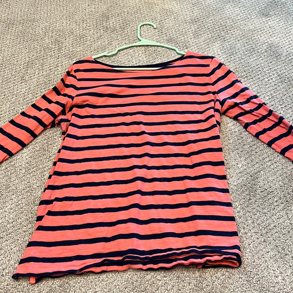 Pink and navy striped long sleeve